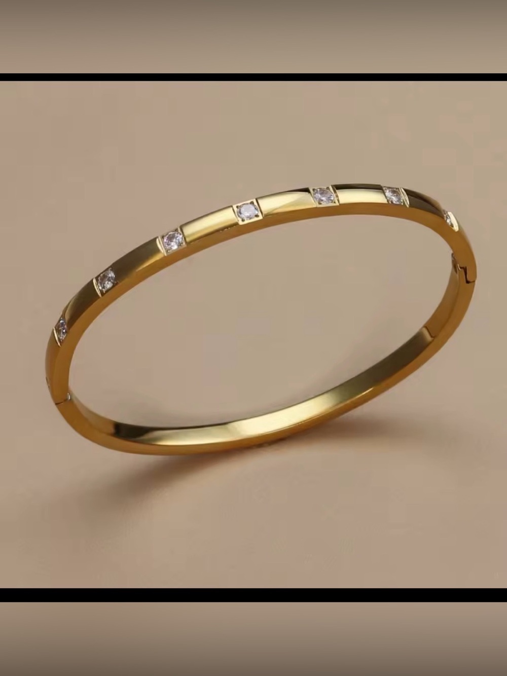 Gold PVD Plated Stainless Steel Bangle with Cubic Zirconia Accents - Picture 7 of 9